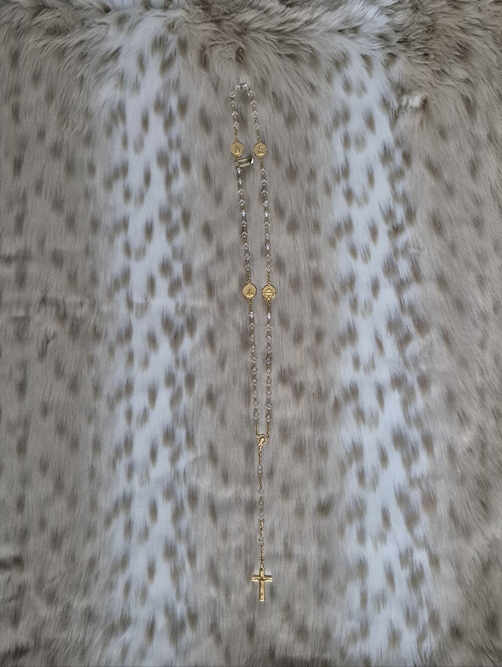 🌙 Italian Gold 800 Silver Vermeil & Swarovski Crystal Rosary Vicenza VI 275 NOS - Picture 4 of 16